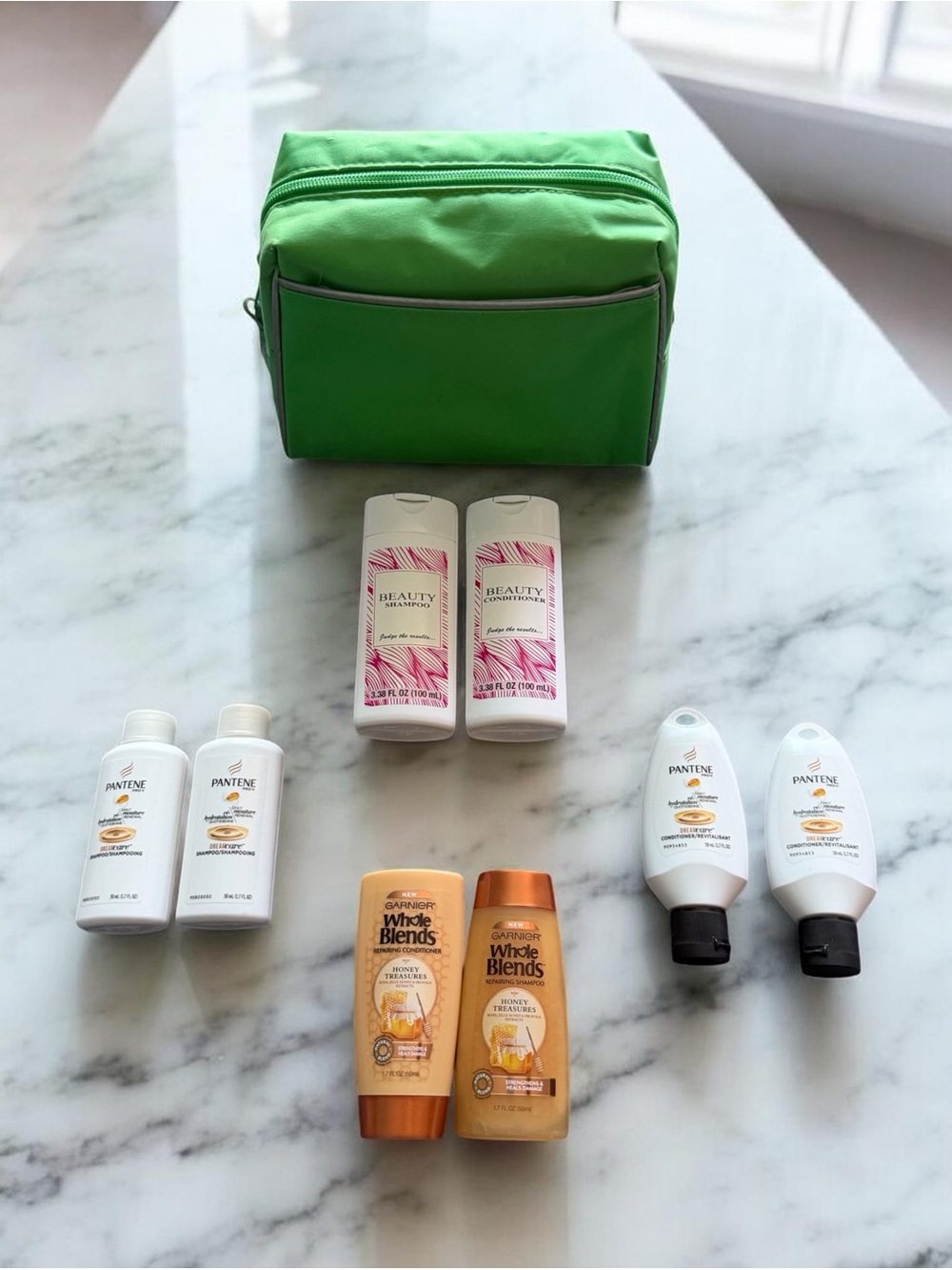 9pc TSA Travel Size Haircare Essentials Lot w/ Pouch Pantene Garnier Beauty New